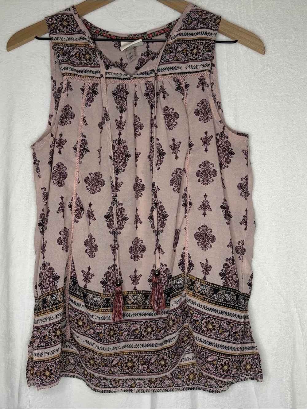 Knox Rose Pink Printed Tassel Boho Camisole